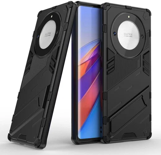 Honor Magic5 Lite Hoesje Shockproof Kickstand Back Cover Zwart afbeelding 2