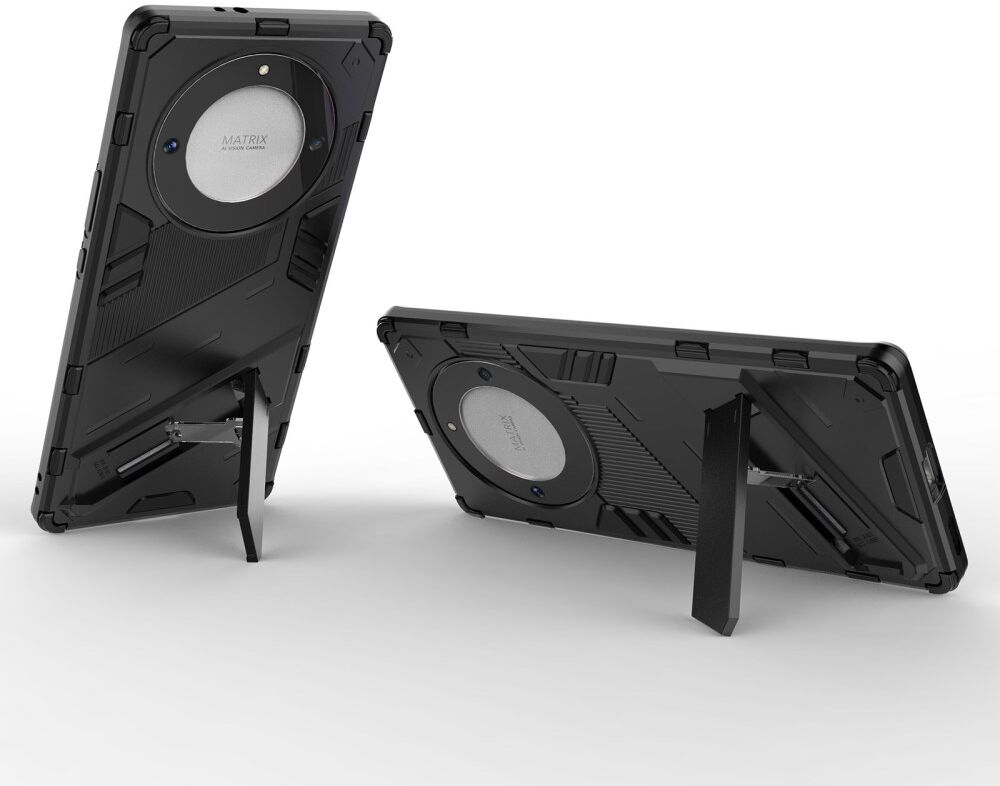 Honor Magic5 Lite Hoesje Shockproof Kickstand Back Cover Zwart afbeelding 3