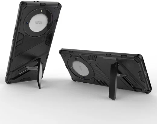 Honor Magic5 Lite Hoesje Shockproof Kickstand Back Cover Zwart afbeelding 3