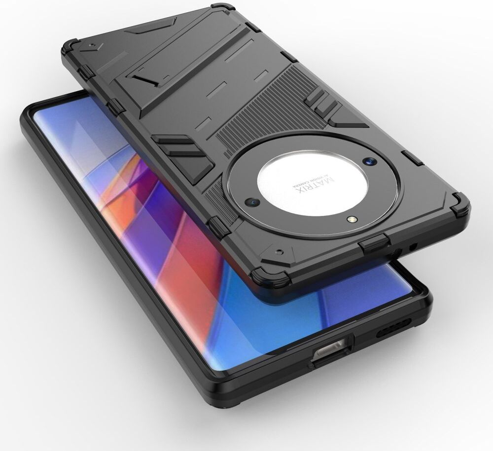 Honor Magic5 Lite Hoesje Shockproof Kickstand Back Cover Zwart afbeelding 4