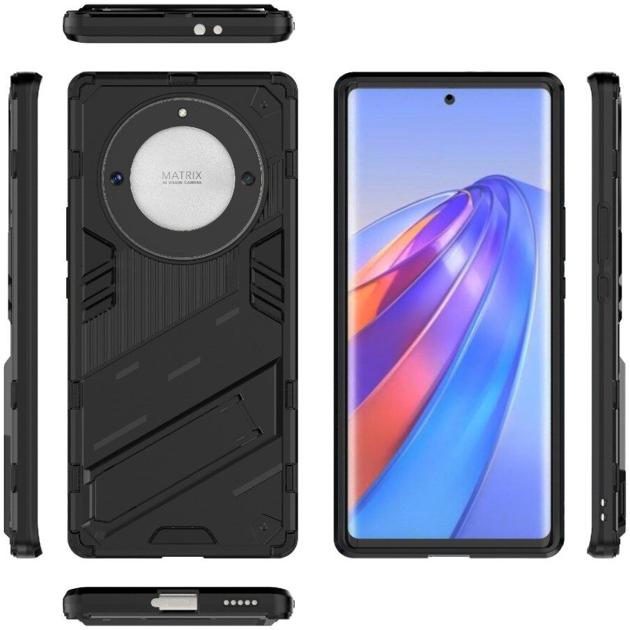 Honor Magic5 Lite Hoesje Shockproof Kickstand Back Cover Zwart afbeelding 8