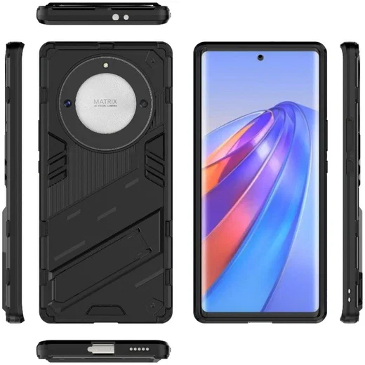 Honor Magic5 Lite Hoesje Shockproof Kickstand Back Cover Zwart afbeelding 8