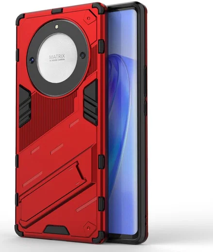Honor Magic5 Lite Hoesje Shockproof Kickstand Back Cover Rood afbeelding 1
