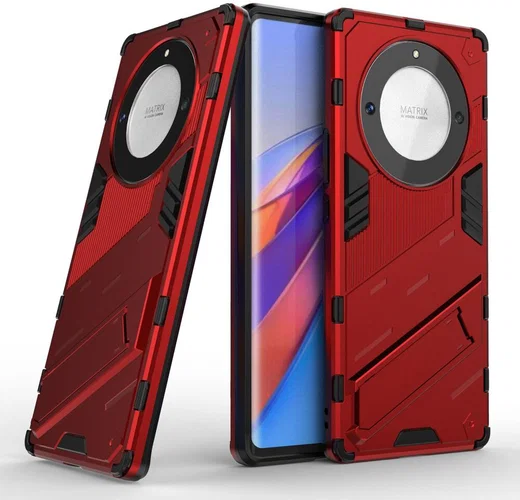 Honor Magic5 Lite Hoesje Shockproof Kickstand Back Cover Rood afbeelding 2