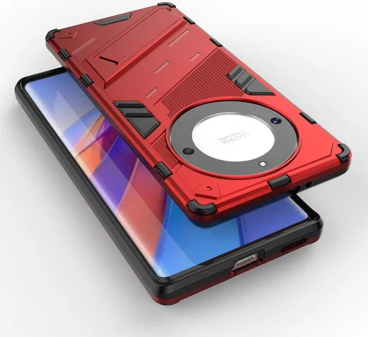 Honor Magic5 Lite Hoesje Shockproof Kickstand Back Cover Rood afbeelding 4