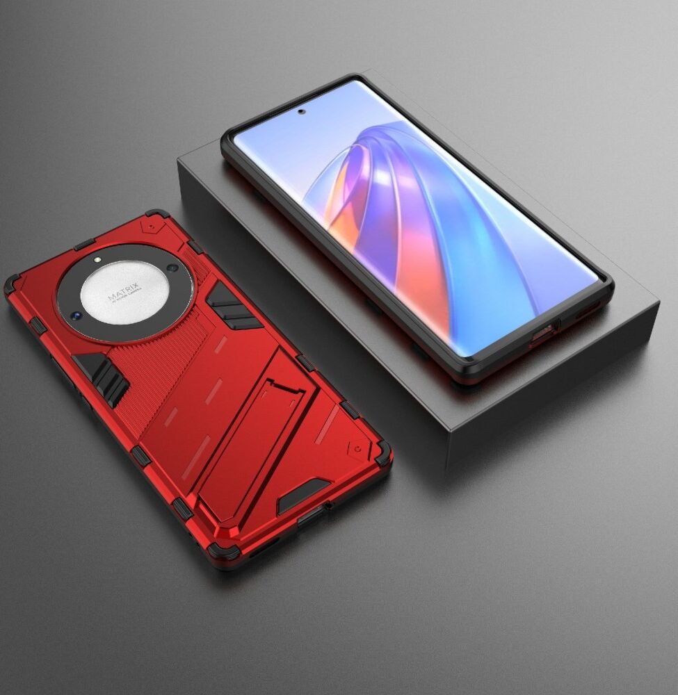 Honor Magic5 Lite Hoesje Shockproof Kickstand Back Cover Rood afbeelding 7