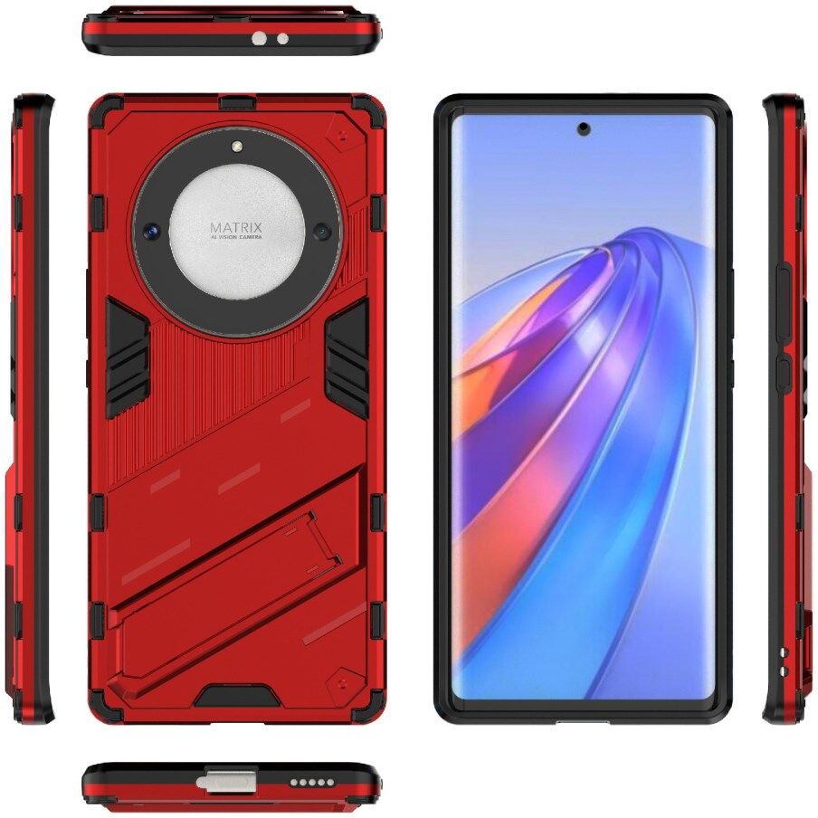 Honor Magic5 Lite Hoesje Shockproof Kickstand Back Cover Rood afbeelding 8