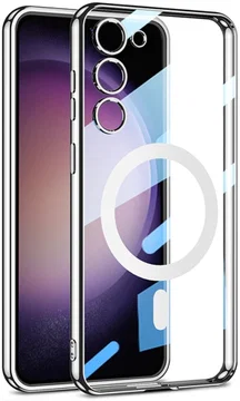 Samsung Galaxy S23 Plus Hoesje MagSafe Back Cover Transparant/Zilver