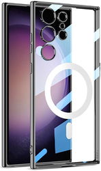 Samsung Galaxy S23 Ultra Hoesje MagSafe Back Cover Transparant/Zwart afbeelding