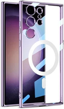 Samsung Galaxy S23 Ultra Hoesje MagSafe Back Cover Transparant/Paars