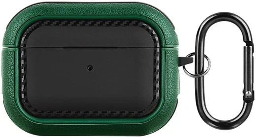 Airpods Pro 1/2 Kunstlederen Schokbestendig Hoesje Zwart/Groen afbeelding 1