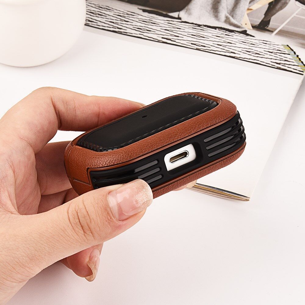 Airpods Pro 1/2 Kunstlederen Schokbestendig Hoesje Zwart/Groen afbeelding 2