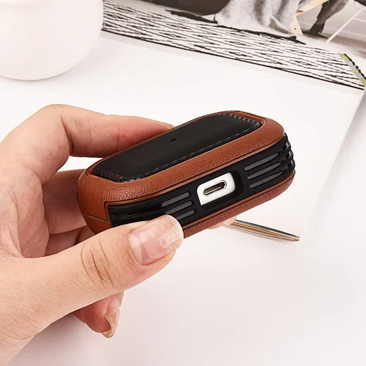 Airpods Pro 1/2 Kunstlederen Schokbestendig Hoesje Zwart/Groen afbeelding 2