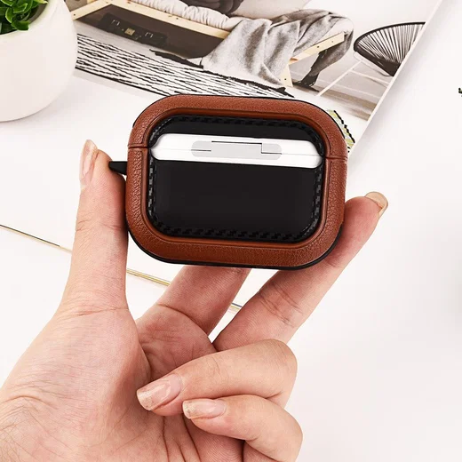 Airpods Pro 1/2 Kunstlederen Schokbestendig Hoesje Zwart/Groen afbeelding 5