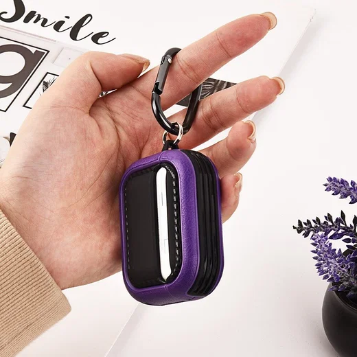 Airpods Pro 1/2 Kunstlederen Schokbestendig Hoesje Zwart/Groen afbeelding 6