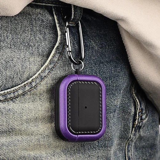 Airpods Pro 1/2 Kunstlederen Schokbestendig Hoesje Zwart/Groen afbeelding 7