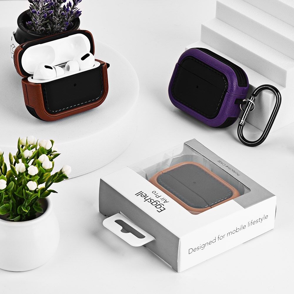 Airpods Pro 1/2 Kunstlederen Schokbestendig Hoesje Zwart/Groen afbeelding 8