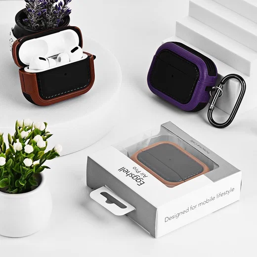 Airpods Pro 1/2 Kunstlederen Schokbestendig Hoesje Zwart/Groen afbeelding 8