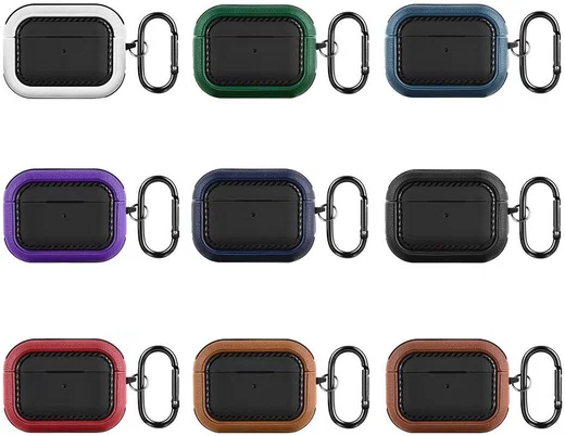 Airpods Pro 1/2 Kunstlederen Schokbestendig Hoesje Zwart/Groen afbeelding 9