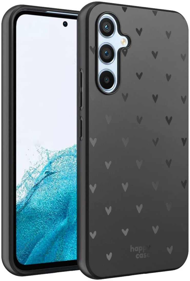 HappyCase Samsung Galaxy A54 Hoesje Flexibel TPU Hartjes Print Zwart afbeelding 2