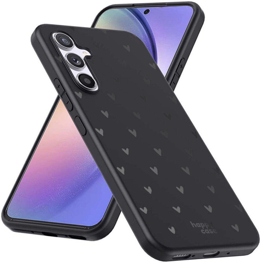 HappyCase Samsung Galaxy A54 Hoesje Flexibel TPU Hartjes Print Zwart afbeelding 5