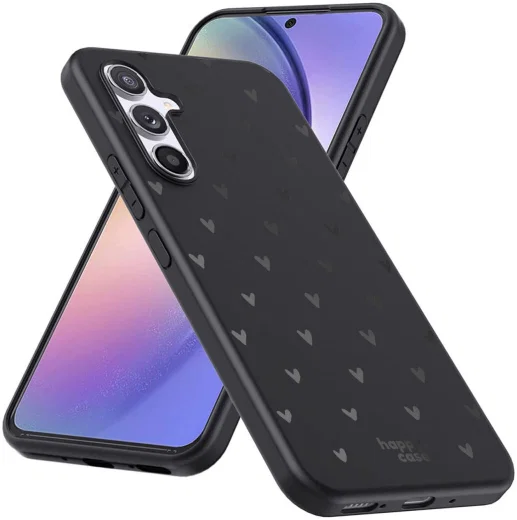 HappyCase Samsung Galaxy A54 Hoesje Flexibel TPU Hartjes Print Zwart afbeelding 5