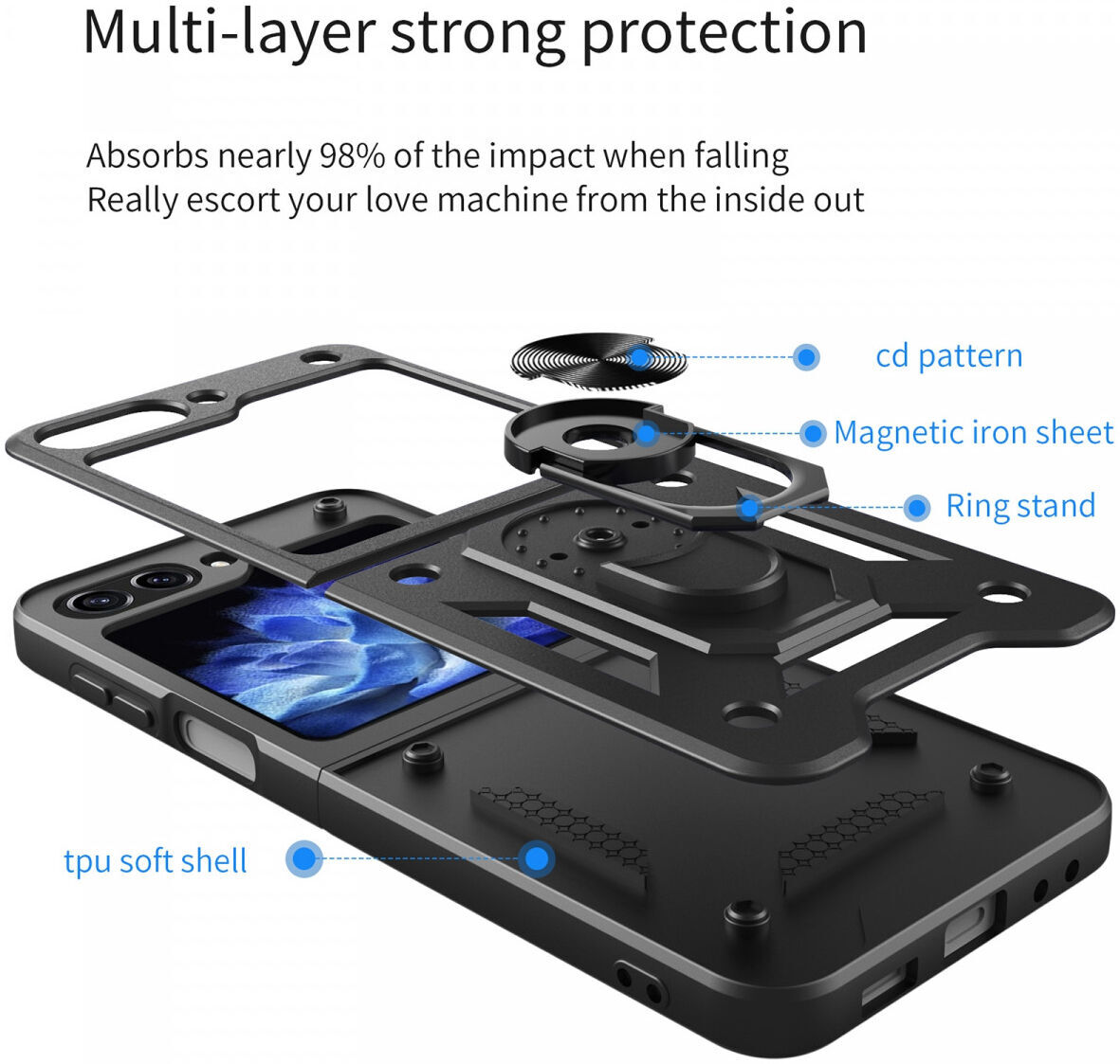 Samsung Galaxy Z Flip 5 Hoesje Magnetische Kickstand Back Cover Zwart afbeelding 3