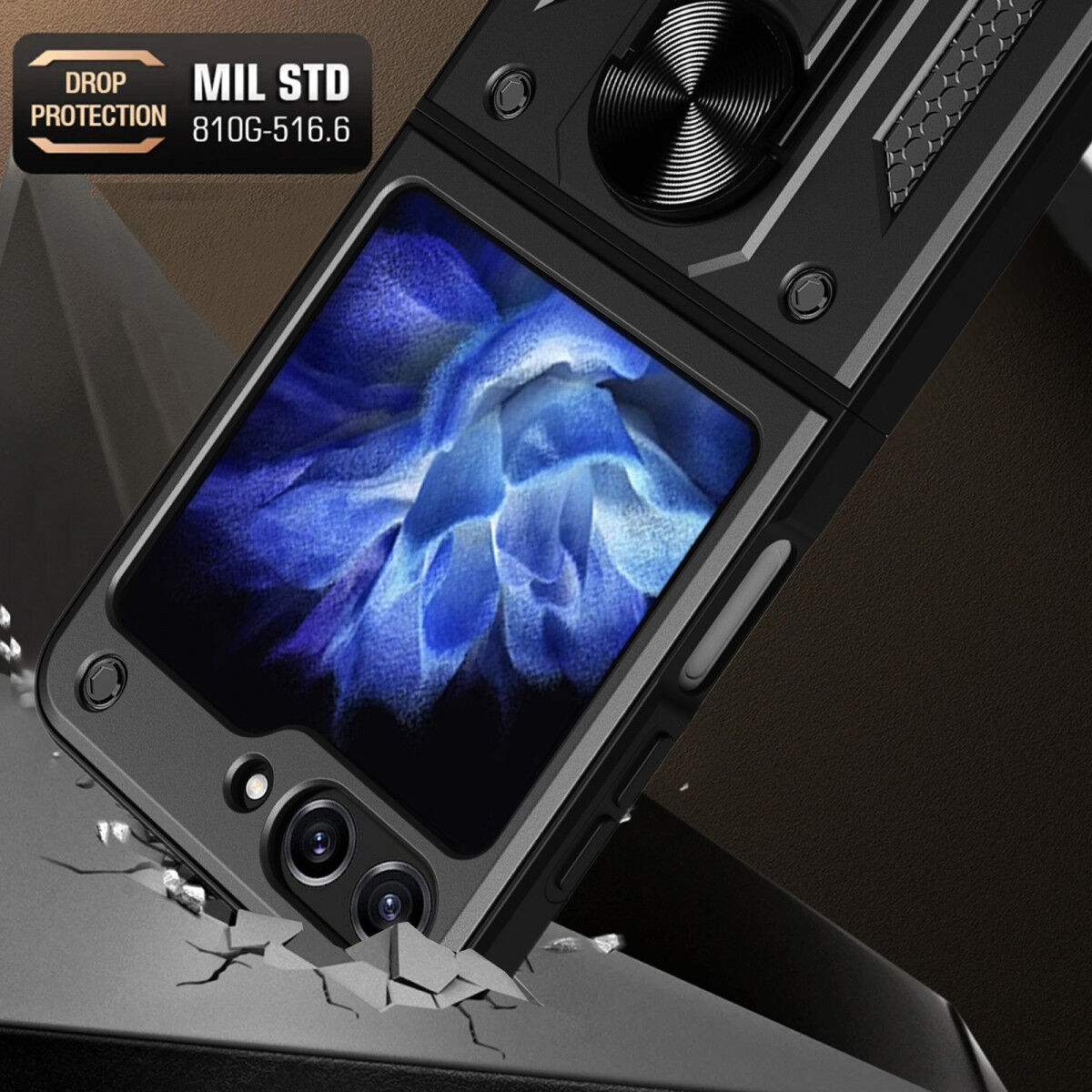 Samsung Galaxy Z Flip 5 Hoesje Magnetische Kickstand Back Cover Zwart afbeelding 6