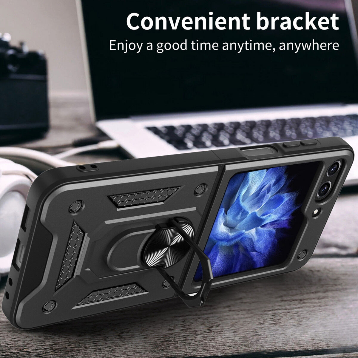Samsung Galaxy Z Flip 5 Hoesje Magnetische Kickstand Back Cover Zwart afbeelding 2