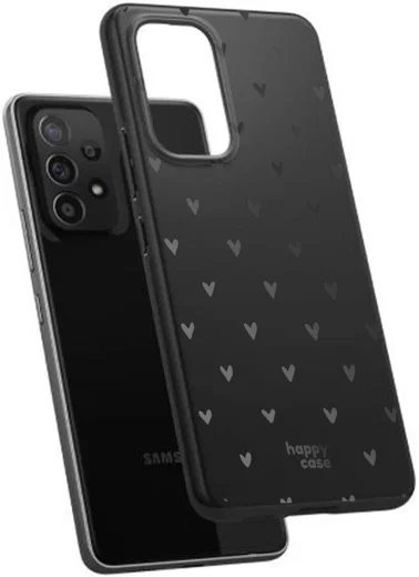 HappyCase Samsung Galaxy A53 Hoesje Flexibel TPU Hartjes Print Zwart afbeelding 2