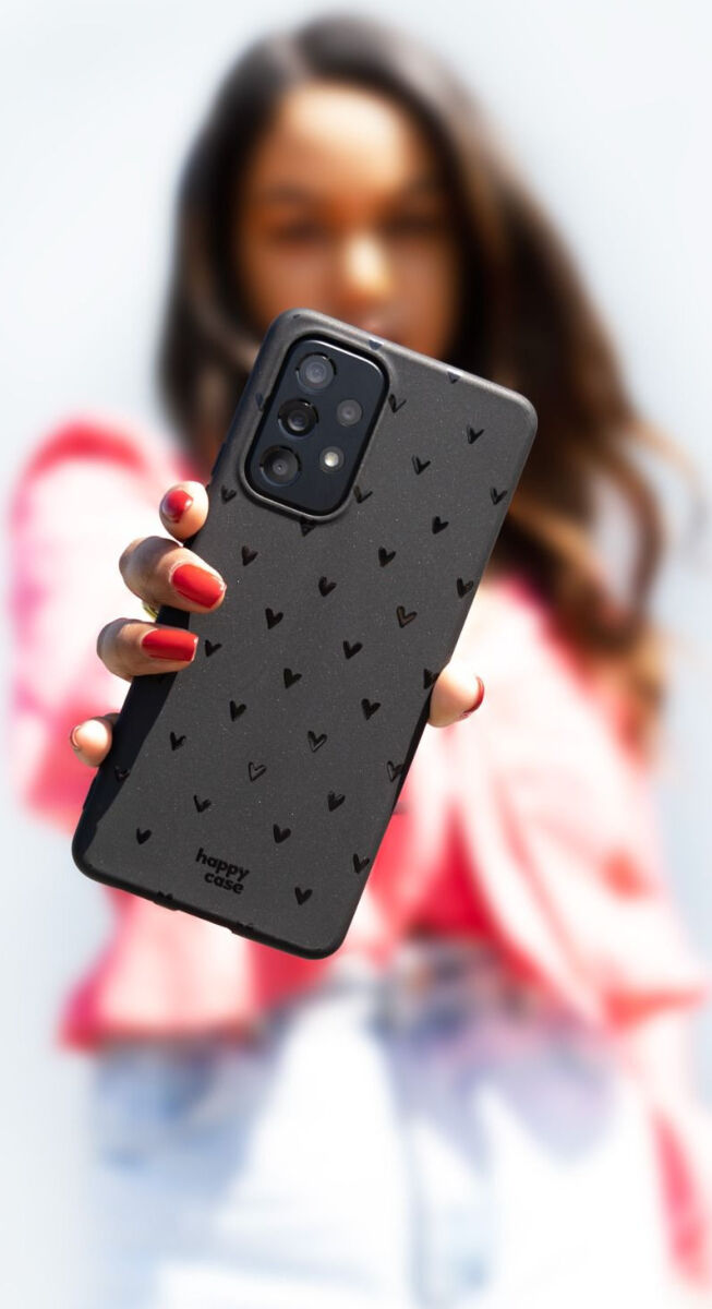 HappyCase Samsung Galaxy A14 Hoesje Flexibel TPU Hartjes Print Zwart afbeelding 5