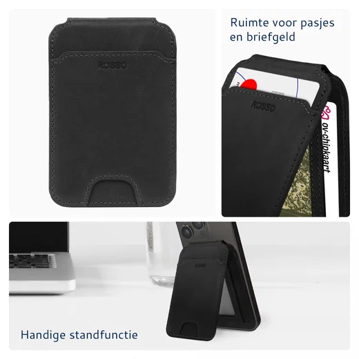 Rosso Deluxe Echt Leer MagSafe Kaarthouder Pasjes / Portemonnee Zwart afbeelding 2