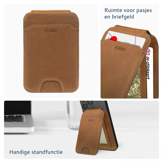 Rosso Deluxe Echt Leer MagSafe Kaarthouder Pasjes / Portemonnee Bruin afbeelding 2