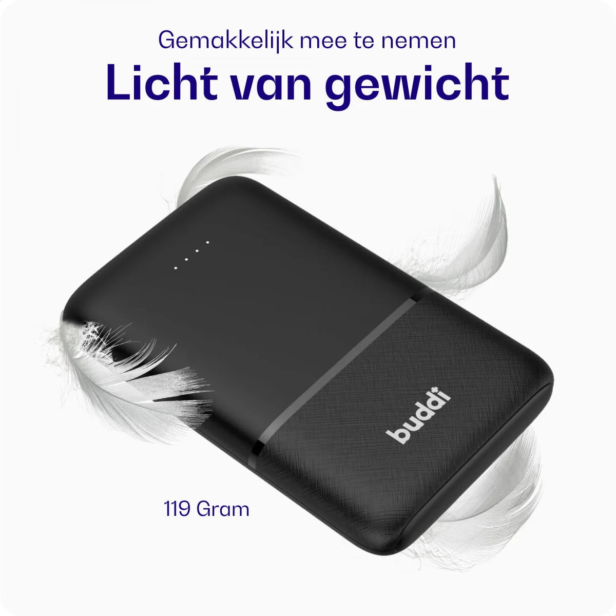 Buddi Go Powerbank USB-C Reisformaat Mini Compact 5.000 mAh Zwart afbeelding 2