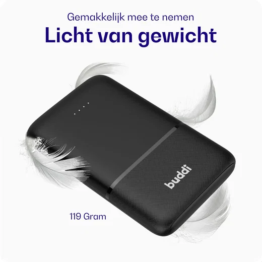 Buddi Go Powerbank USB-C Reisformaat Mini Compact 5.000 mAh Zwart afbeelding 2