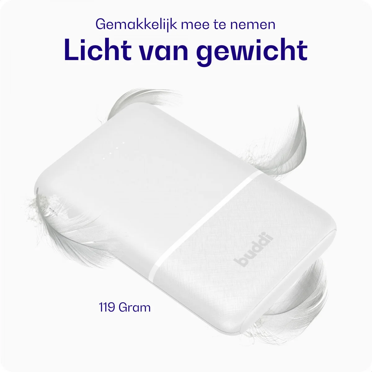 Buddi Go Powerbank USB-C Reisformaat Mini Compact 5.000 mAh Wit afbeelding 2