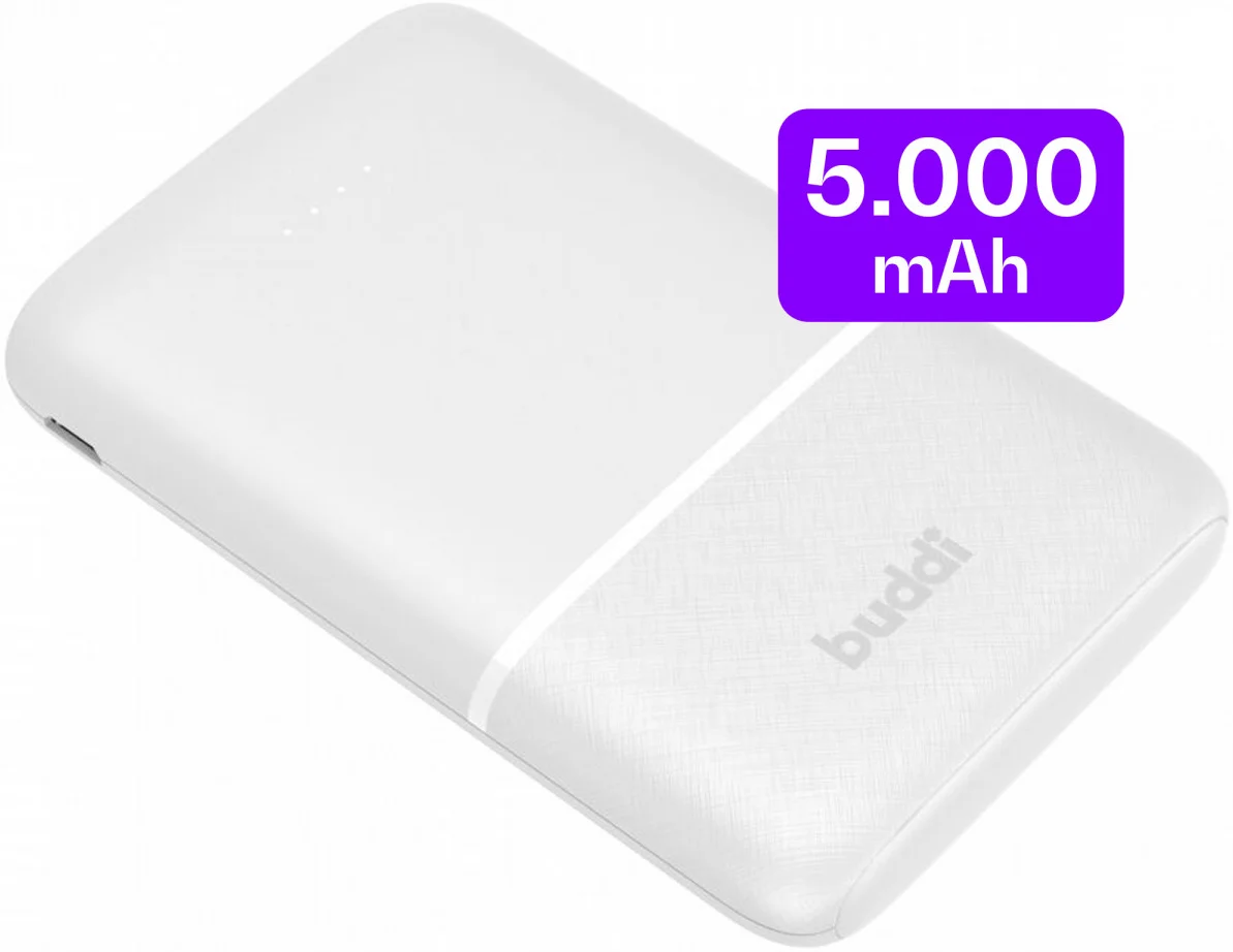 Buddi Go Powerbank USB-C Reisformaat Mini Compact 5.000 mAh Wit afbeelding 1