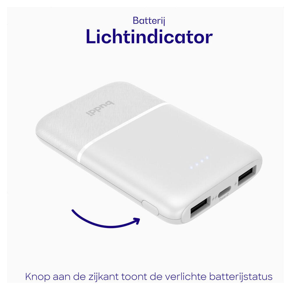 Buddi Go Powerbank USB-C Reisformaat Mini Compact 5.000 mAh Wit afbeelding 5