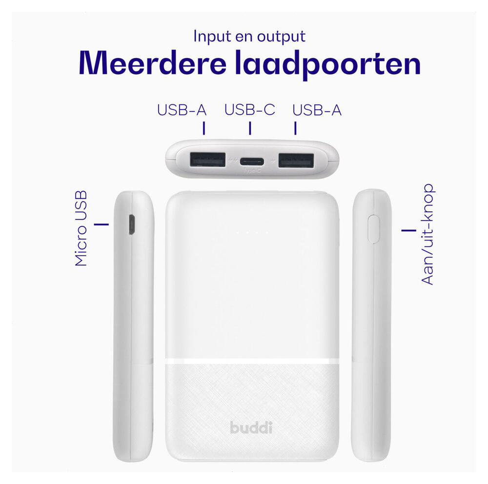 Buddi Go Powerbank USB-C Reisformaat Mini Compact 5.000 mAh Wit afbeelding 4