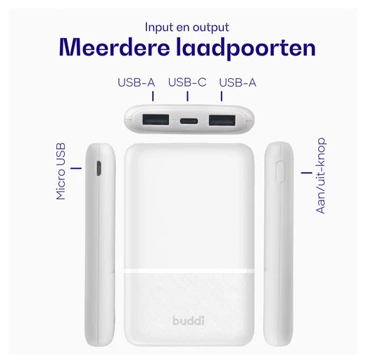 Buddi Go Powerbank USB-C Reisformaat Mini Compact 5.000 mAh Wit afbeelding 4