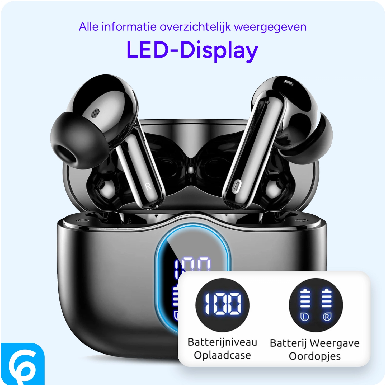 SBG Draadloze Oordopjes Noise Cancelling Bluetooth met Display Zwart afbeelding 7