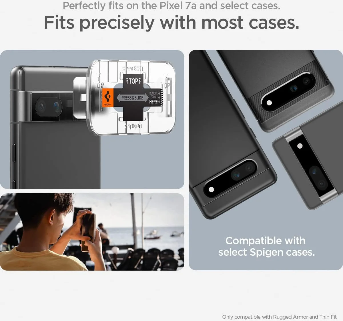 Spigen EZ Fit Optik Pro Google Pixel 7a Camera Lens Protector Zwart (2-Pack) afbeelding 4