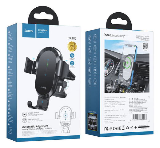 Hoco Ventilatierooster Telefoonhouder Auto met Draadloze Oplader 15W afbeelding 8