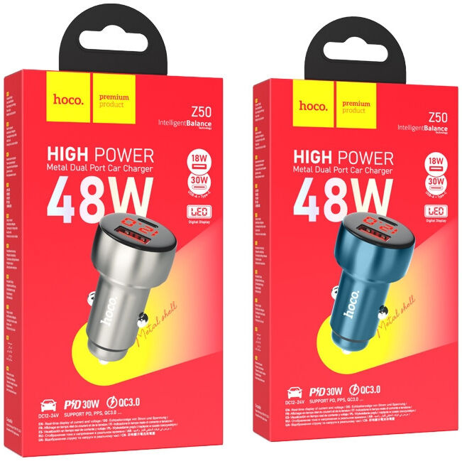 Hoco Z50 Auto Snellader 48W met Power Delivery en Quick Charge Grijs afbeelding 5