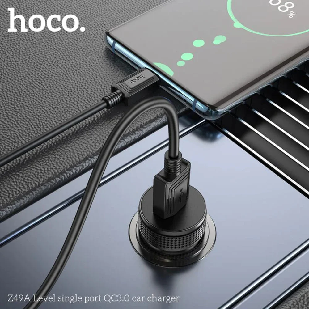 Hoco Z49A USB-A Autolader 18W met Quick Charge 3.0 Zwart afbeelding 5