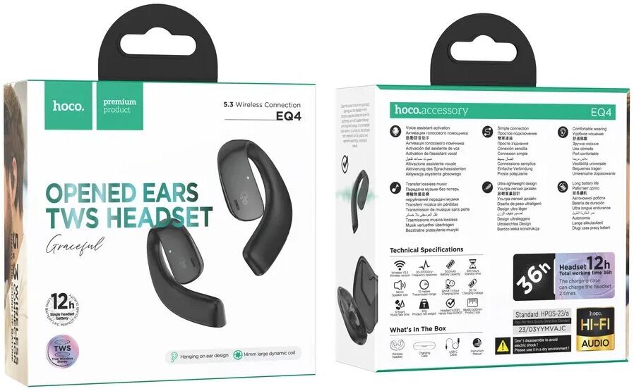 HOCO Draadloze Oordopjes Bluetooth 5.3 Oorhaak 12 Uur Batterij Zwart afbeelding 6