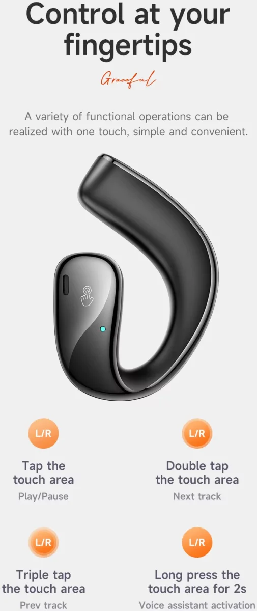 HOCO Draadloze Oordopjes Bluetooth 5.3 Oorhaak 12 Uur Batterij Zwart afbeelding 3