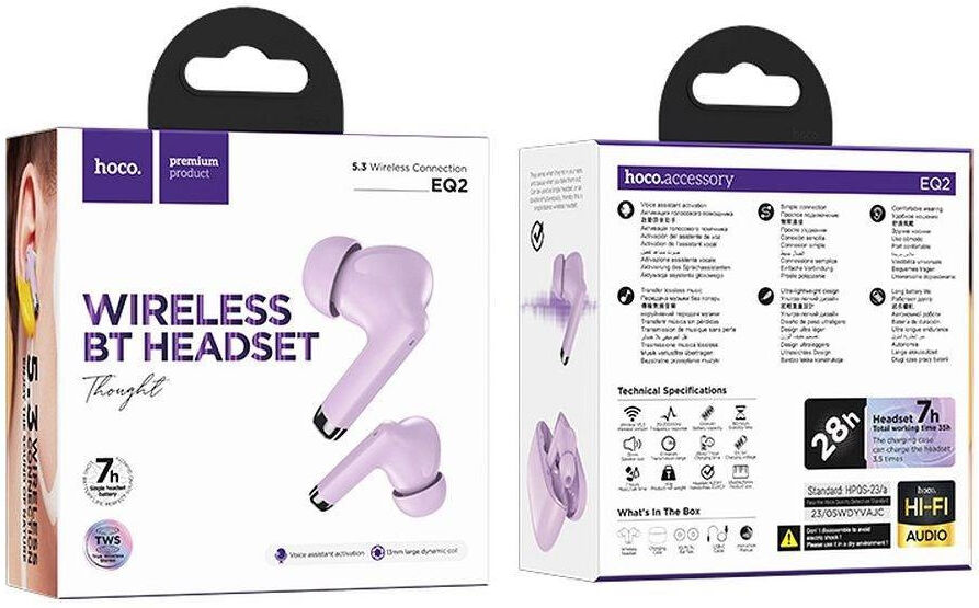 Hoco EQ2 True Wireless Headset Bluetooth 5.3 Draadloze Oortjes Paars afbeelding 10