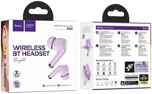 Hoco EQ2 True Wireless Headset Bluetooth 5.3 Draadloze Oortjes Paars afbeelding 10