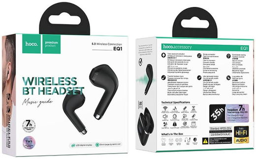 Hoco EQ1 True Wireless Headset Bluetooth 5.3 Draadloze Oortjes Zwart afbeelding 7